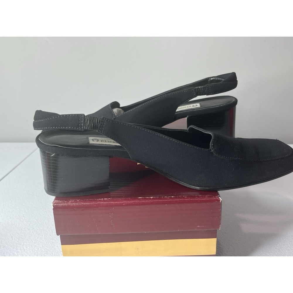 Vtg Etienne Aigner Sling back Loafer Heels Black Size 9 With Box - Picture 10 of 11